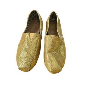 TOMS Gold Glitter Alpargata Slip On Loafer Shoes Womens Size 9.5 Classic Flats